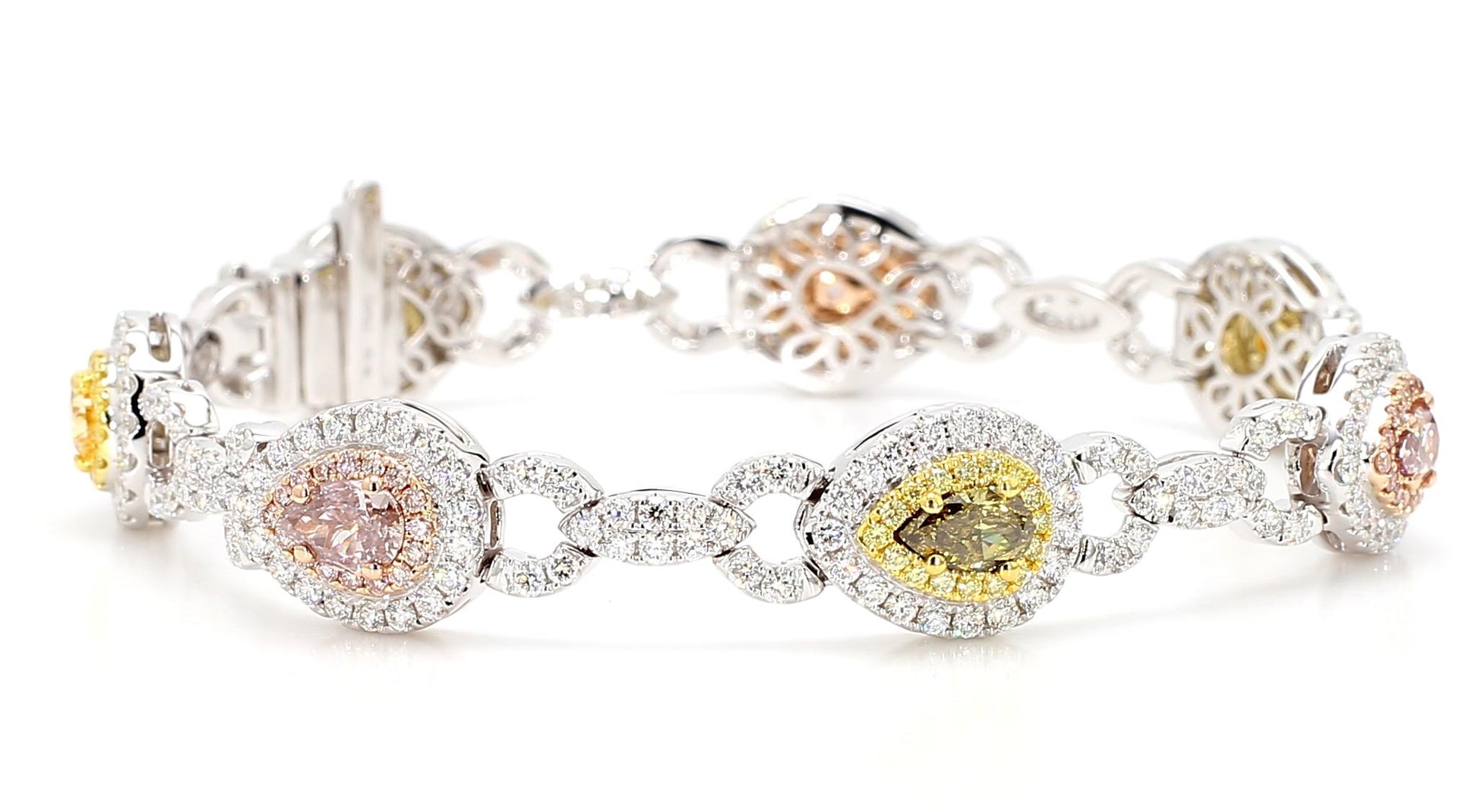 GIA Certified Natural Fancy Pink Diamond 6.68 Carat TW Gold Tennis Bracelet