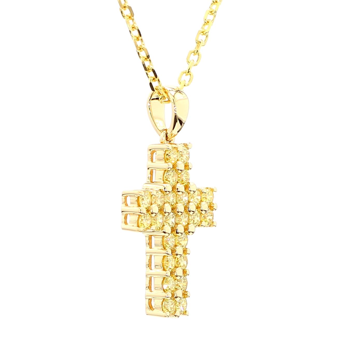 Natural Yellow Round Diamond .62 Carat TW Gold Drop Pendant