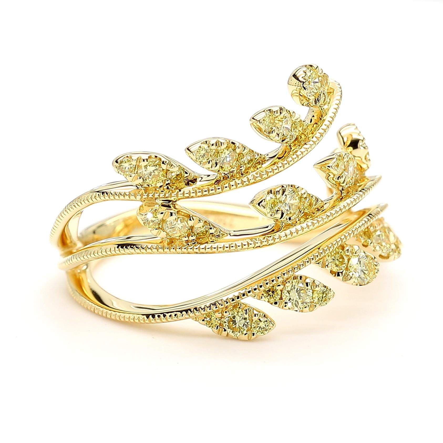 Natural Yellow Round Diamond .58 Carat TW Yellow Gold Cocktail Ring