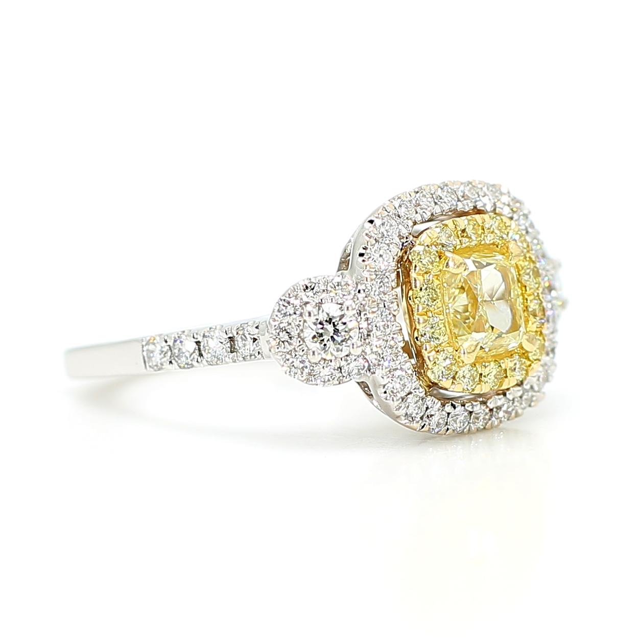 Natural Yellow Cushion Diamond 1.45 Carat TW Gold Cocktail Ring