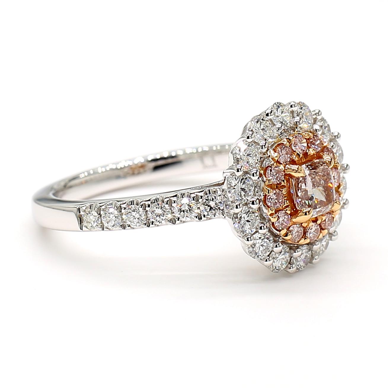 GIA Certified Fancy Pinkish Brown Cushion Diamond 1.08 Carat TW Gold Ring