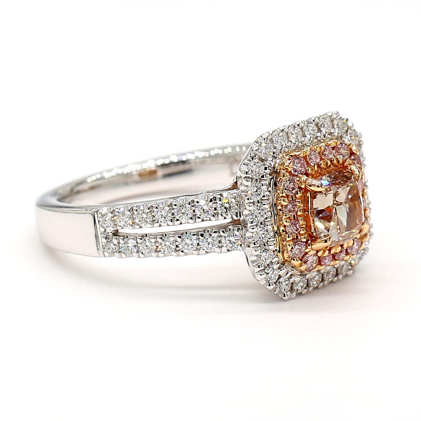 GIA Certified Fancy Pinkish Brown Cushion Diamond 0.72 Carat TW Gold Ring
