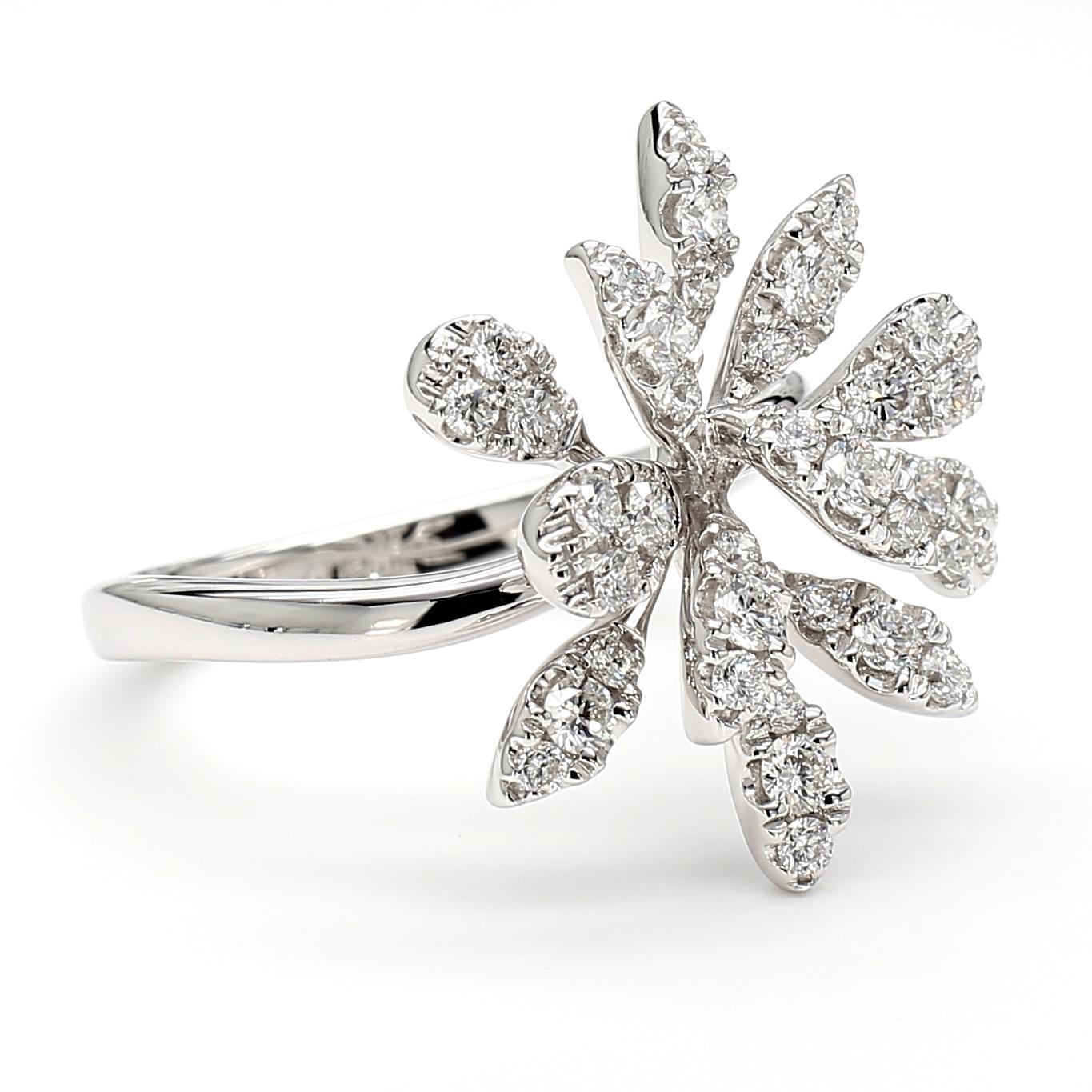 Natural White Round Diamond 0.78 Carat TW White Gold Cocktail Ring