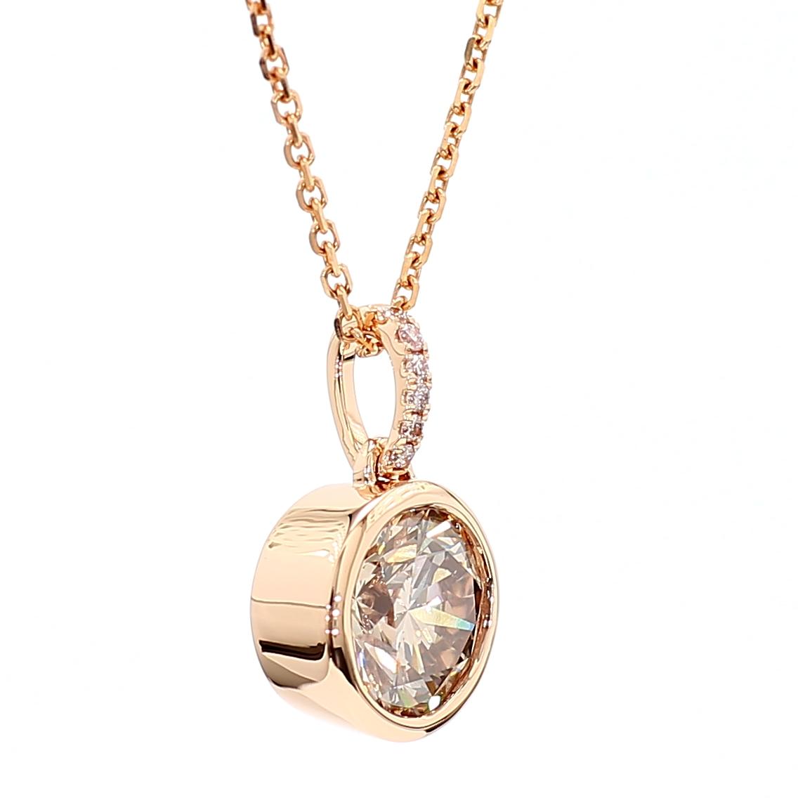 GIA Certified Fancy Pinkish Brown Round Diamond 1.62 Carat TW Gold Drop Pendant