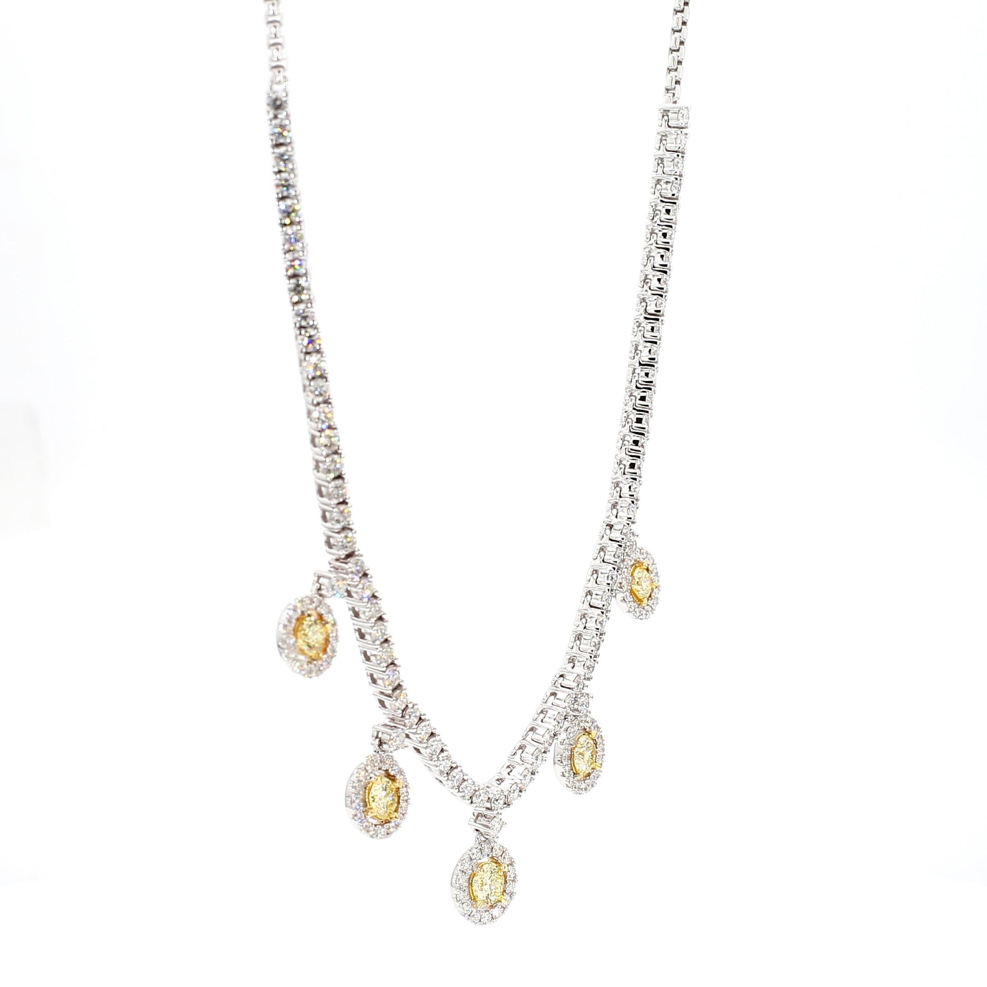 Natural Yellow Round Diamond 3.76 Carat TW Gold Drop Necklace