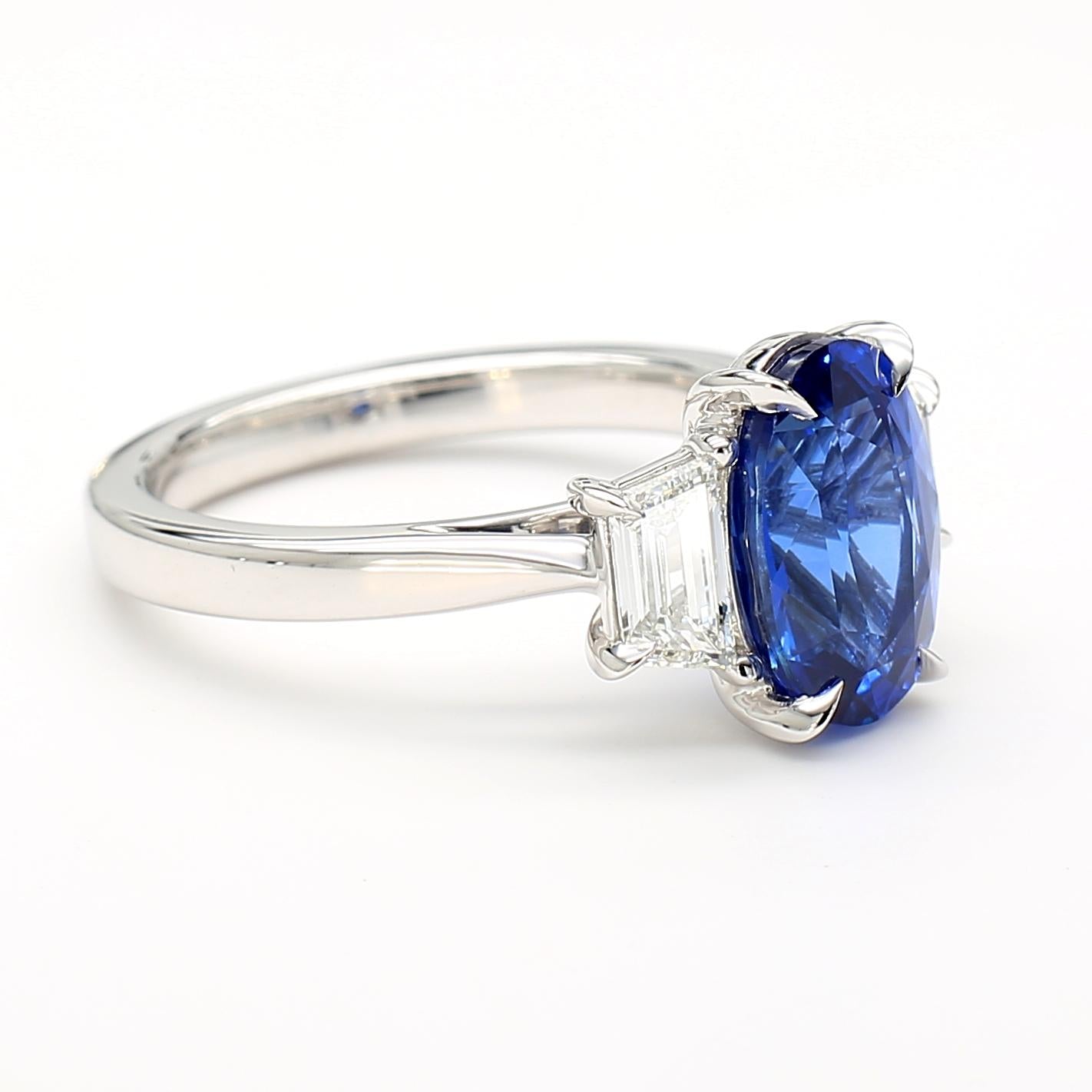 GIA Certified Natural Blue Oval Sapphire and Diamond 3.62 Carat TW Gold Ring