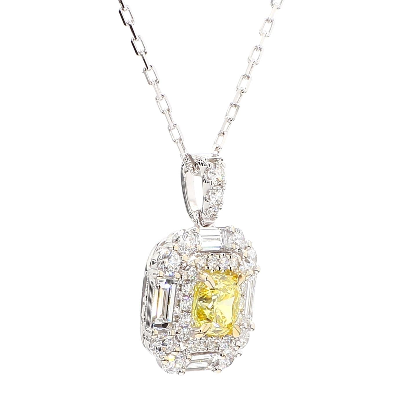 GIA Certified Intense Yellow Cushion Diamond 2.00 Carat TW Gold Drop Pendant