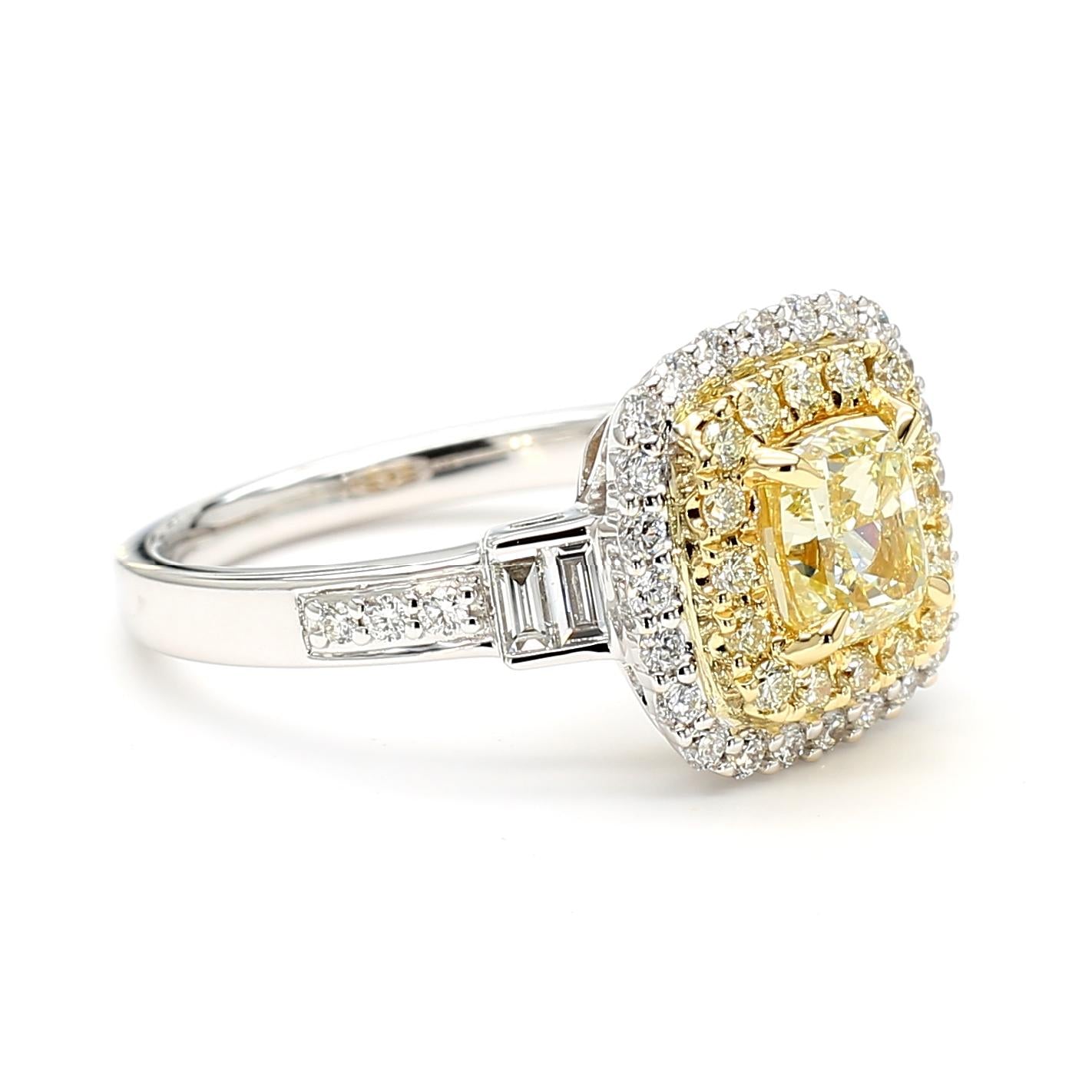 GIA Certified Natural Yellow Cushion Diamond 1.76 Carat TW Gold Cocktail Ring