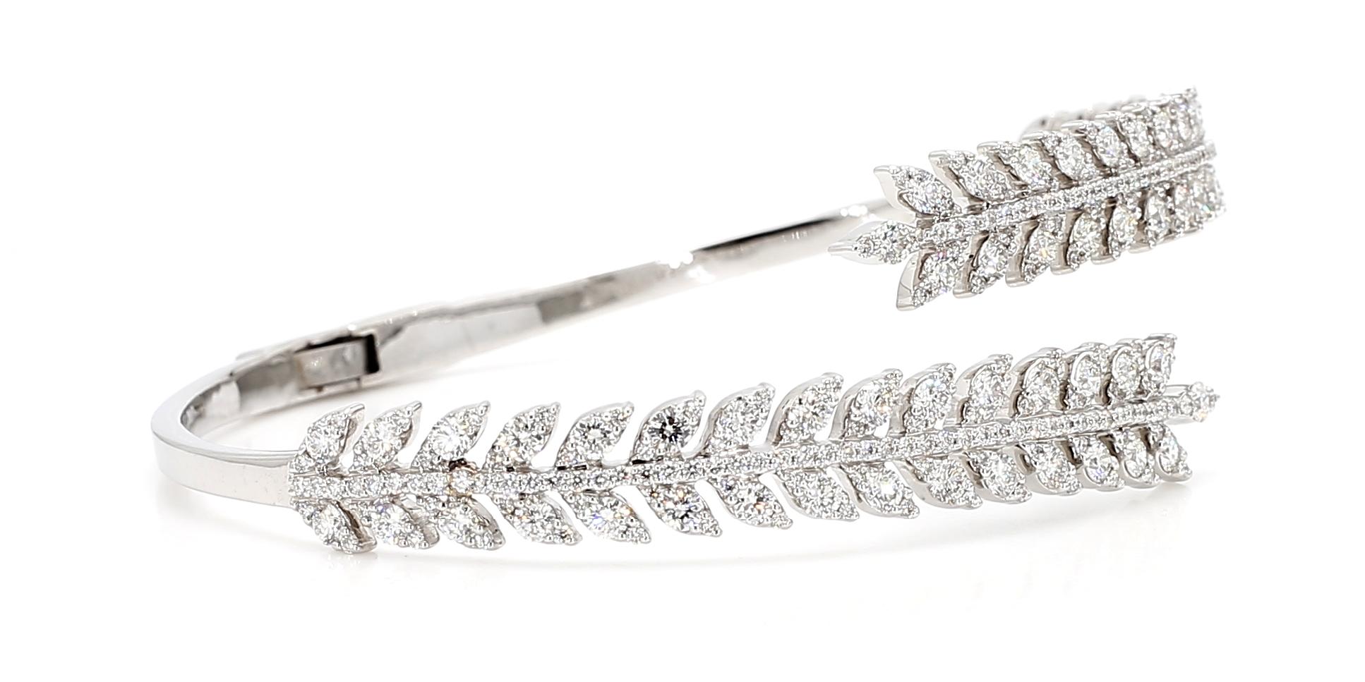 Natural White Round Diamond 3.24 Carat TW White Gold Cuff Bracelet