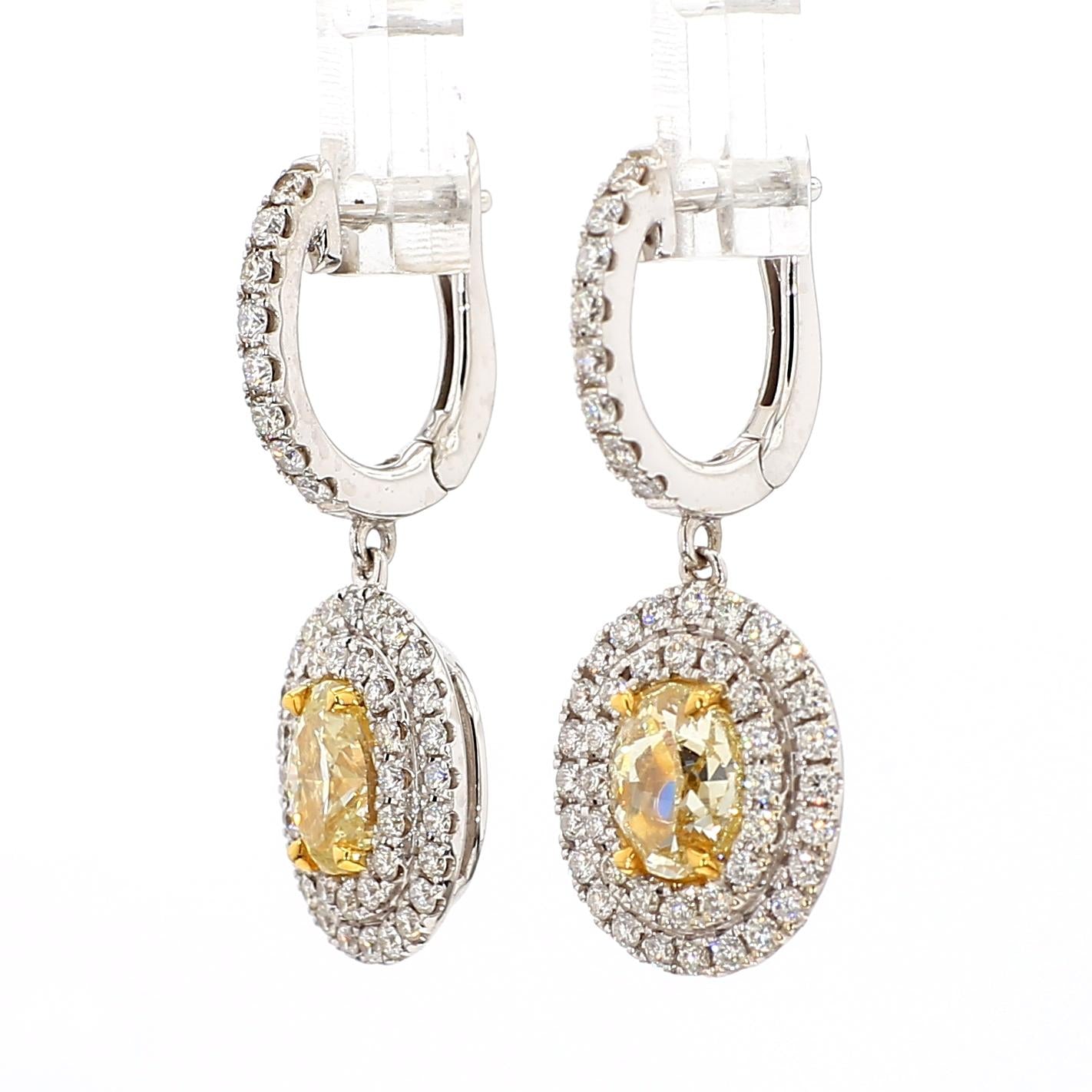 GIA Certified Natural Yellow Oval Diamond 2.87 Carat TW Gold Drop Earrings