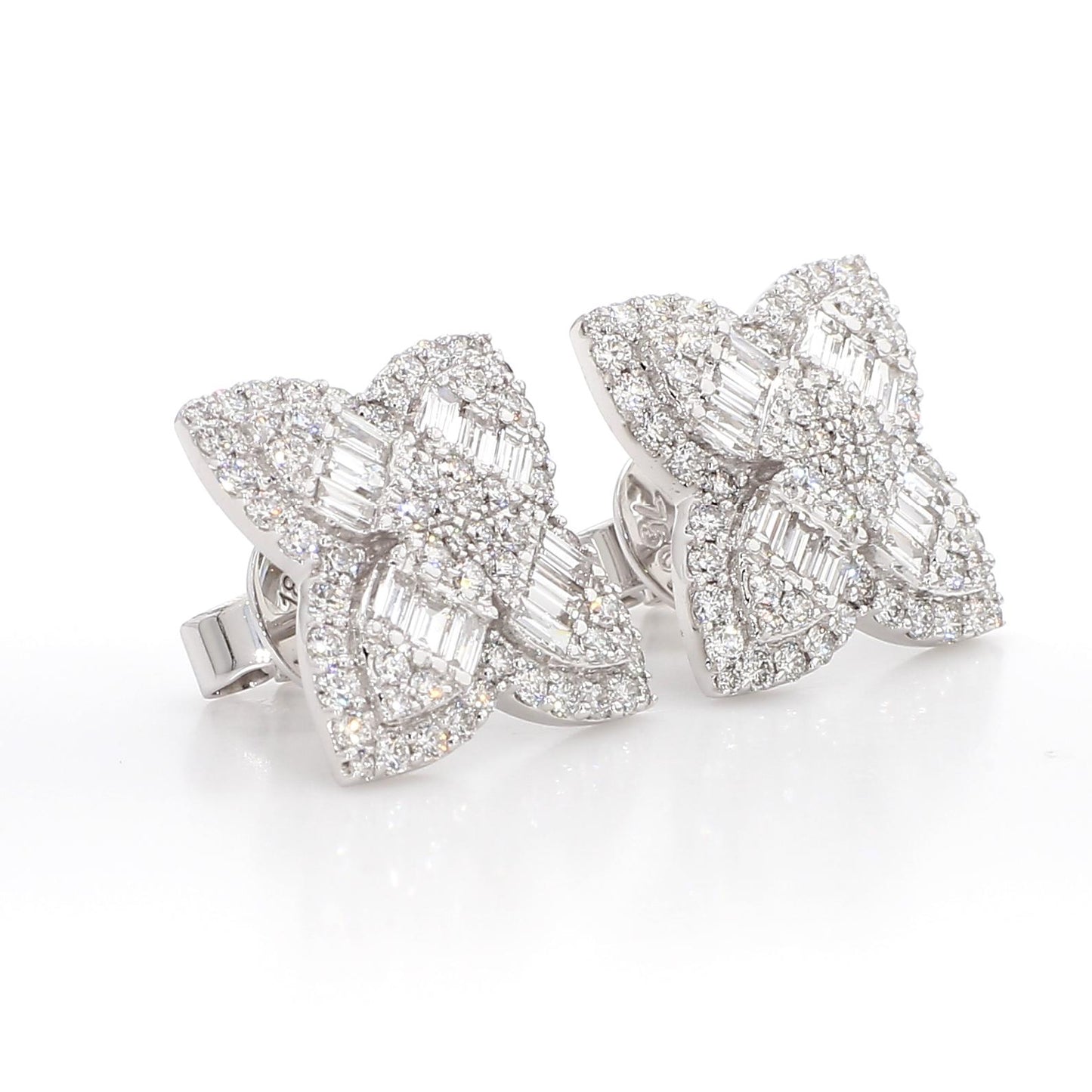 Natural White Baguette Diamond 1.84 Carat TW Gold Stud Earrings