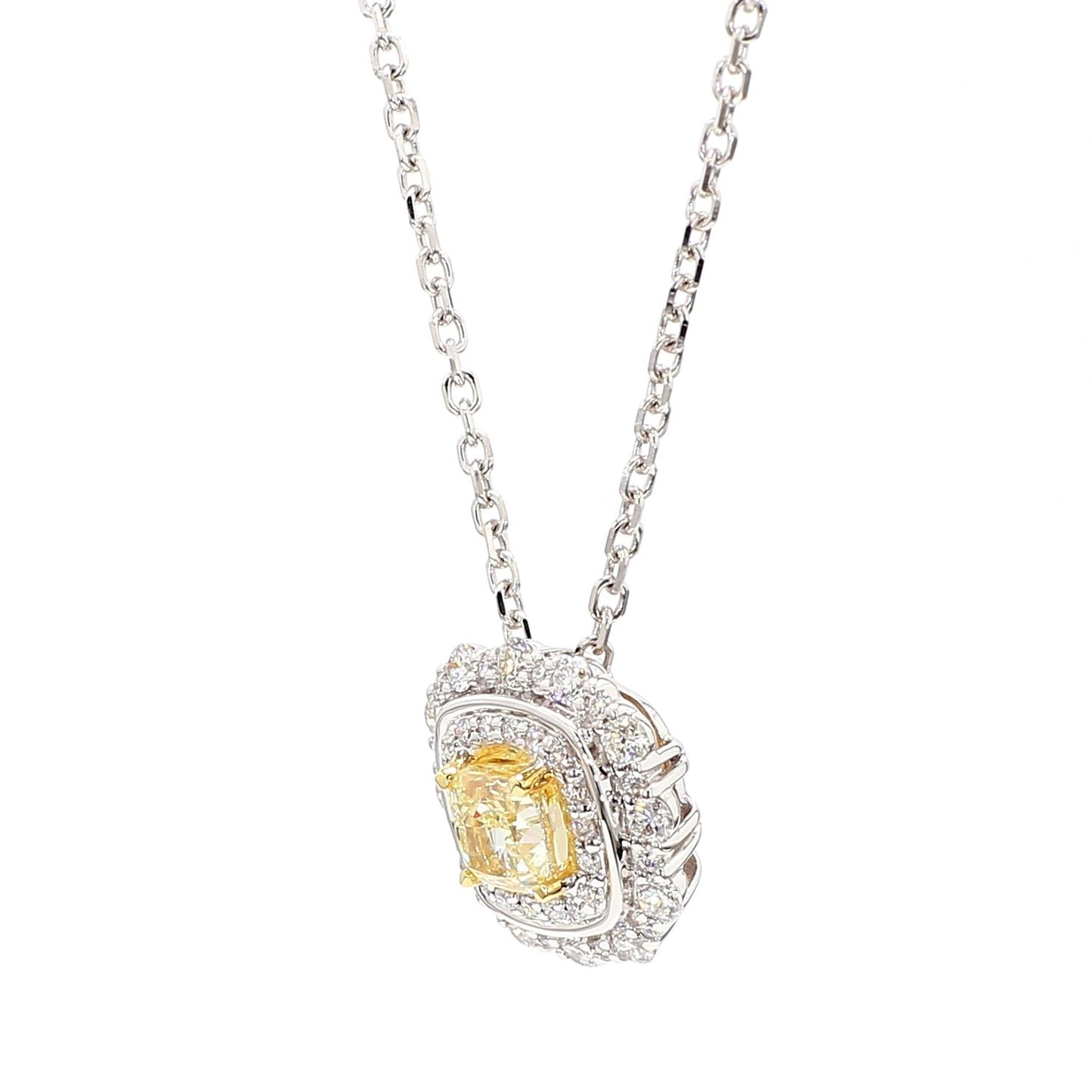 Natural Yellow Cushion and White Diamond 1.07 Carat TW Gold Drop Pendant