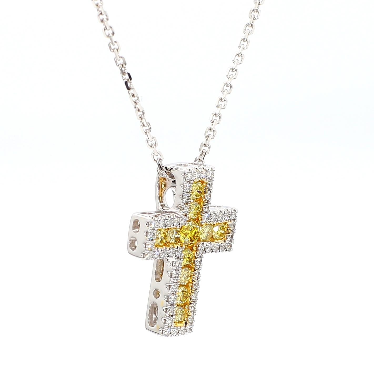 Natural Yellow Round and White Diamond .53 Carat TW Gold Drop Pendant