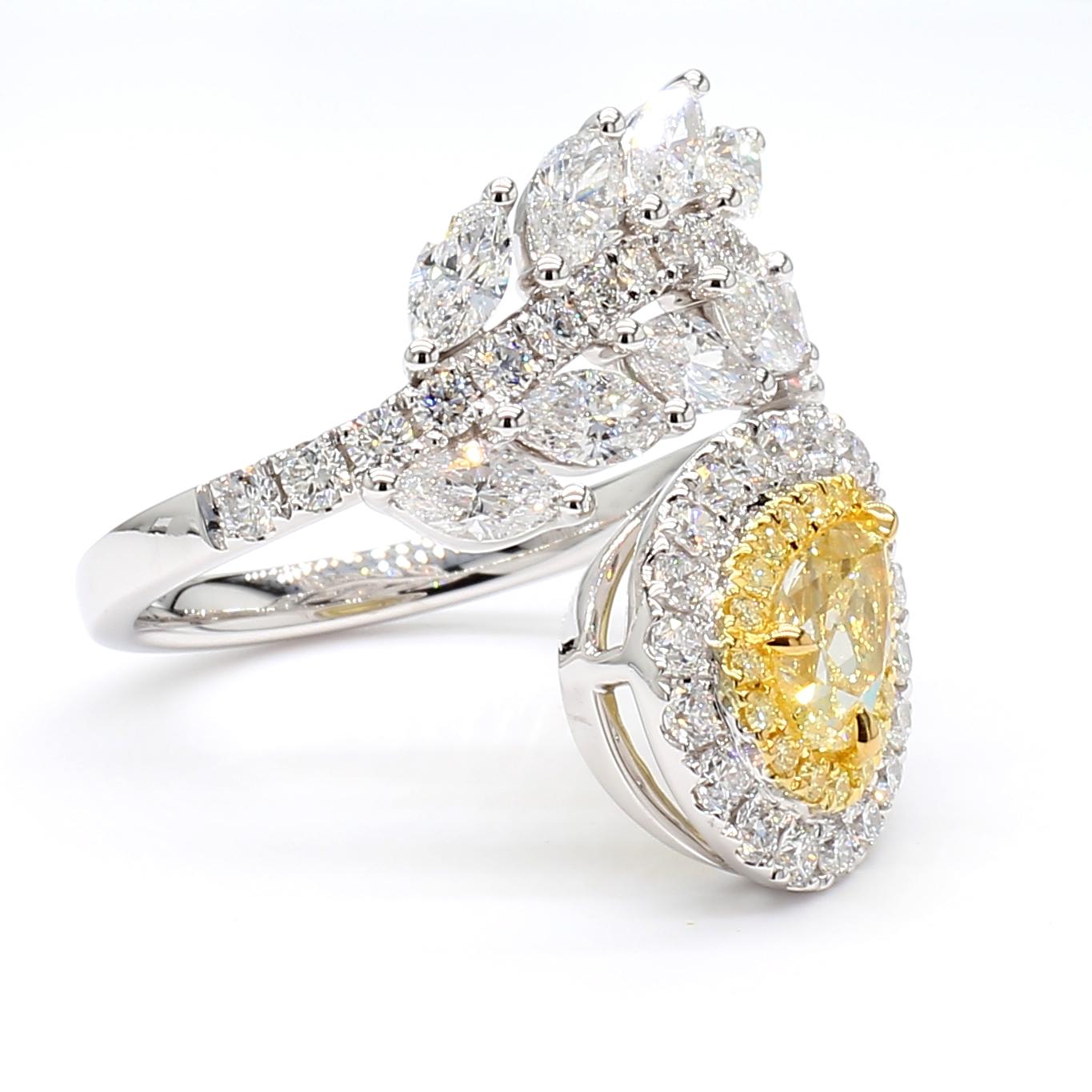 GIA Certified Natural Yellow Pear Diamond 2.81 Carat TW Gold Cocktail Ring