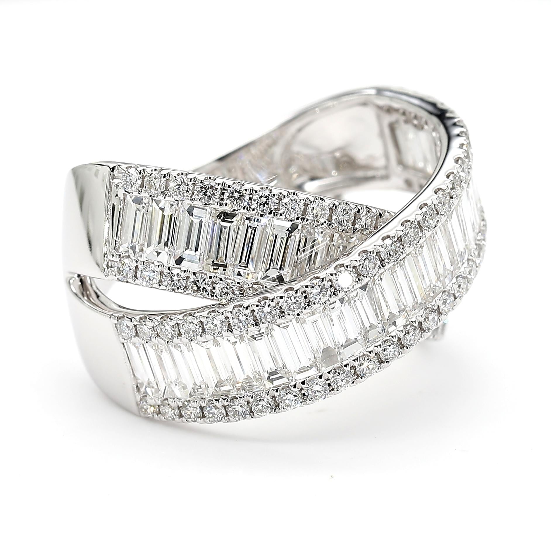 Natural White Baguette Diamond 3.68 Carat TW White Gold Cocktail Ring