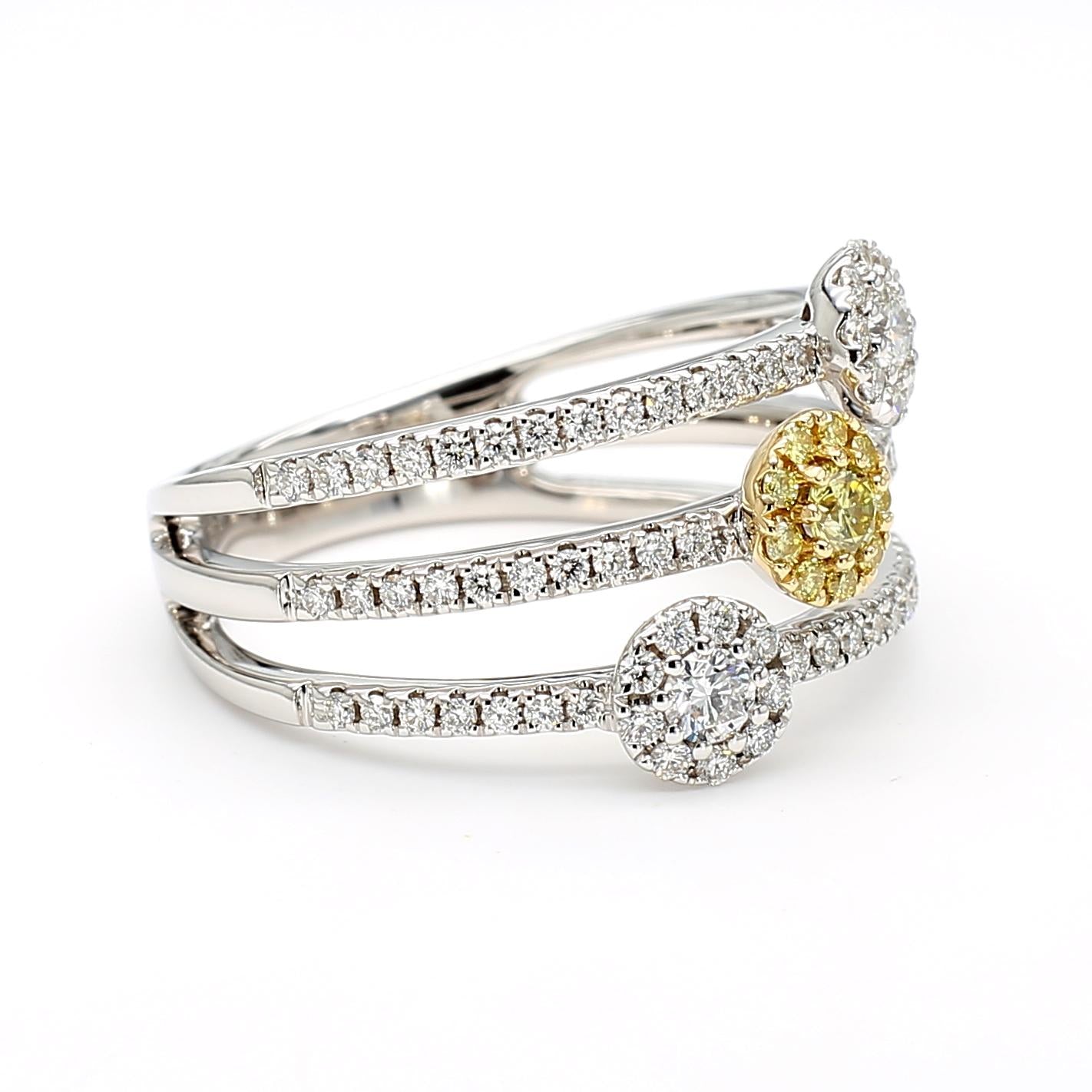 Natural Yellow Round Diamond 0.67 Carat TW Gold Cocktail Ring