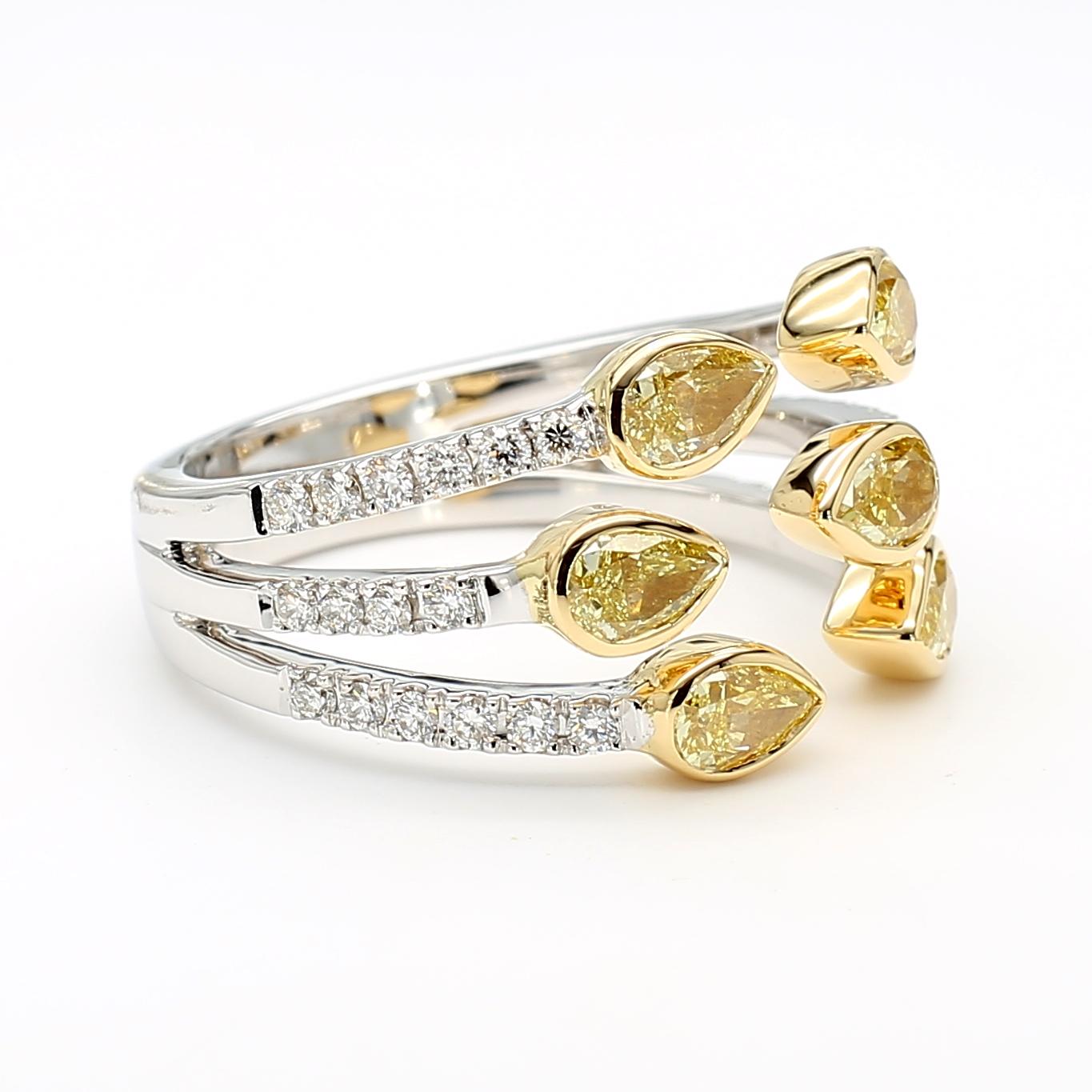 Natural Yellow Pear Diamond 1.51 Carat TW Gold Cocktail Ring