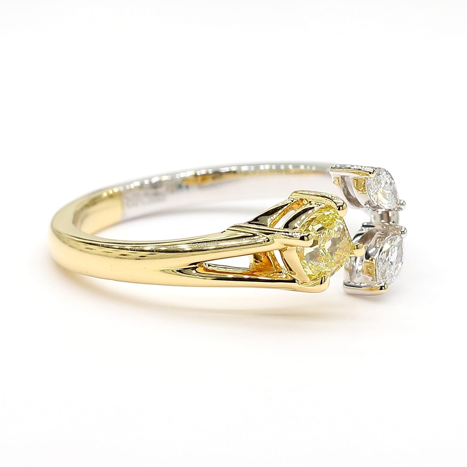 GIA Certified Fancy Yellow Cushion Diamond 0.43 Carat TW Gold Cocktail Ring