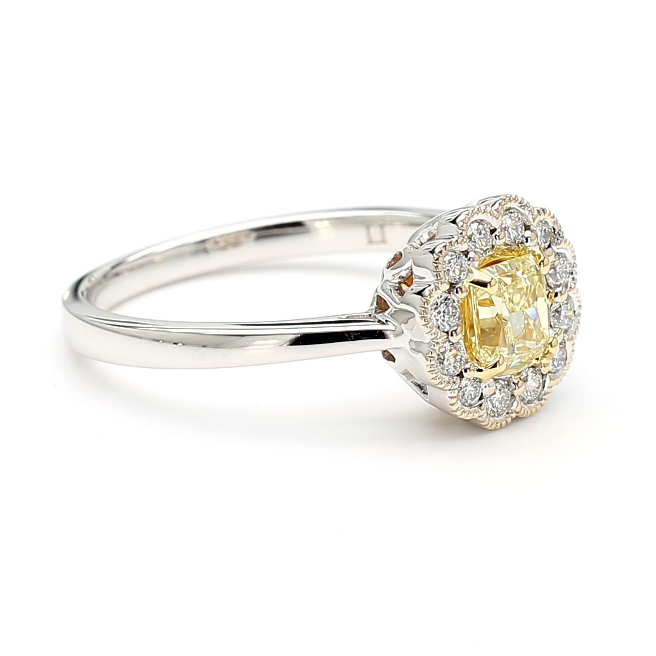GIA Certified Natural Yellow Radiant Diamond 0.67 Carat TW Gold Cocktail Ring