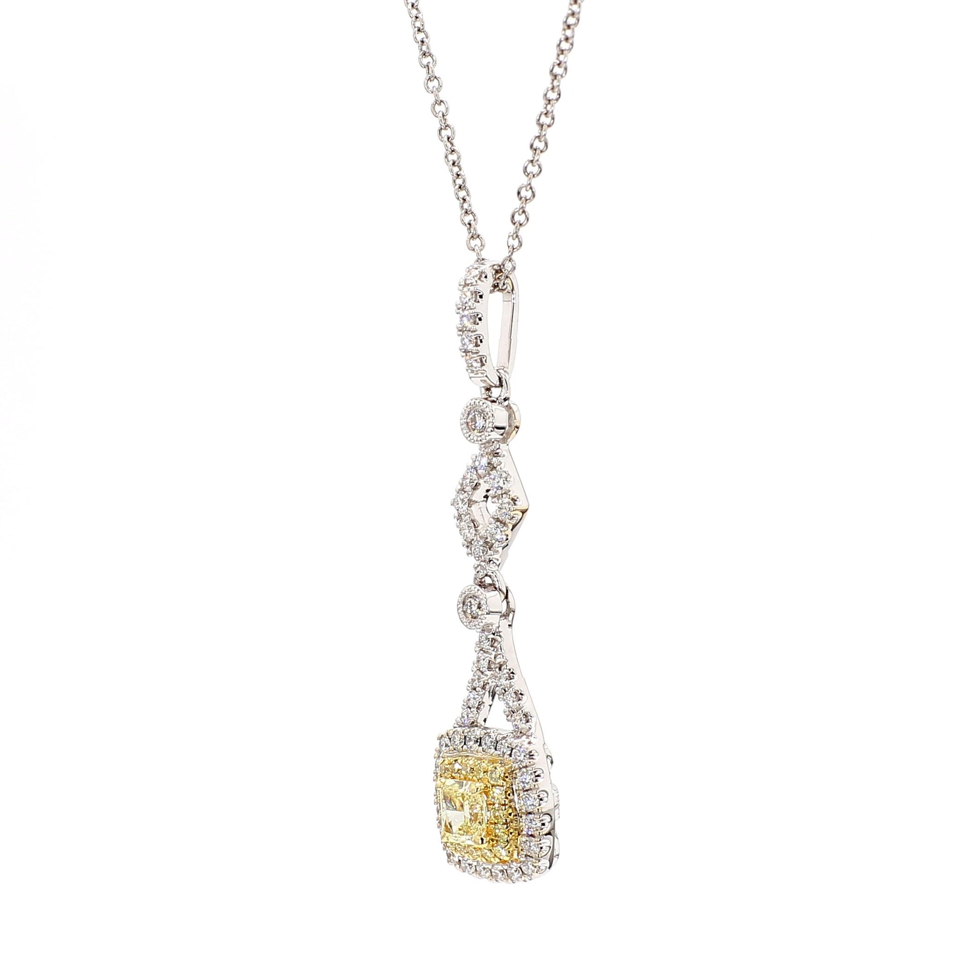 Natural Yellow Radiant and White Diamond .54 Carat TW Gold Drop Pendant