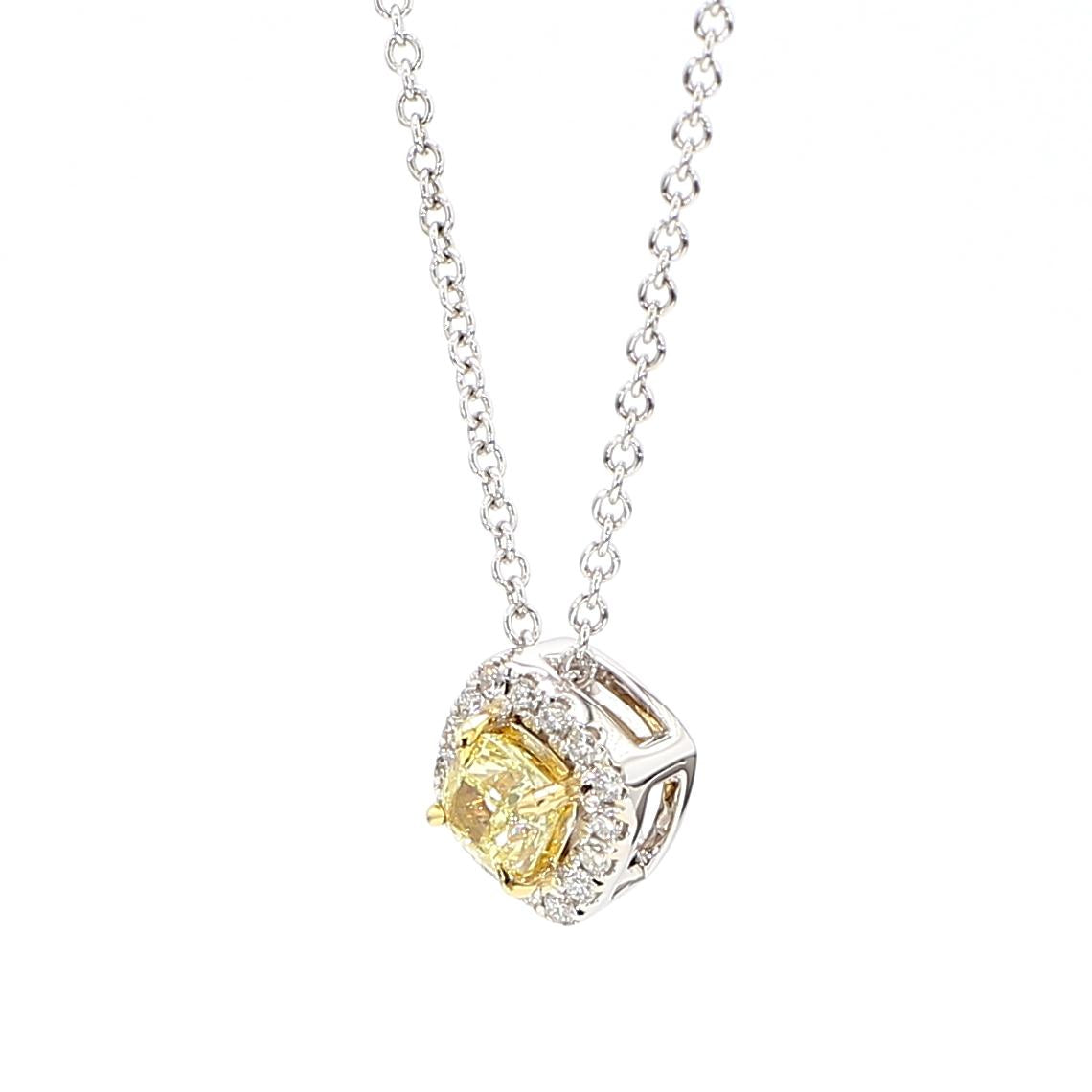 Natural Yellow Cushion and White Diamond .34 Carat TW Gold Drop Pendant