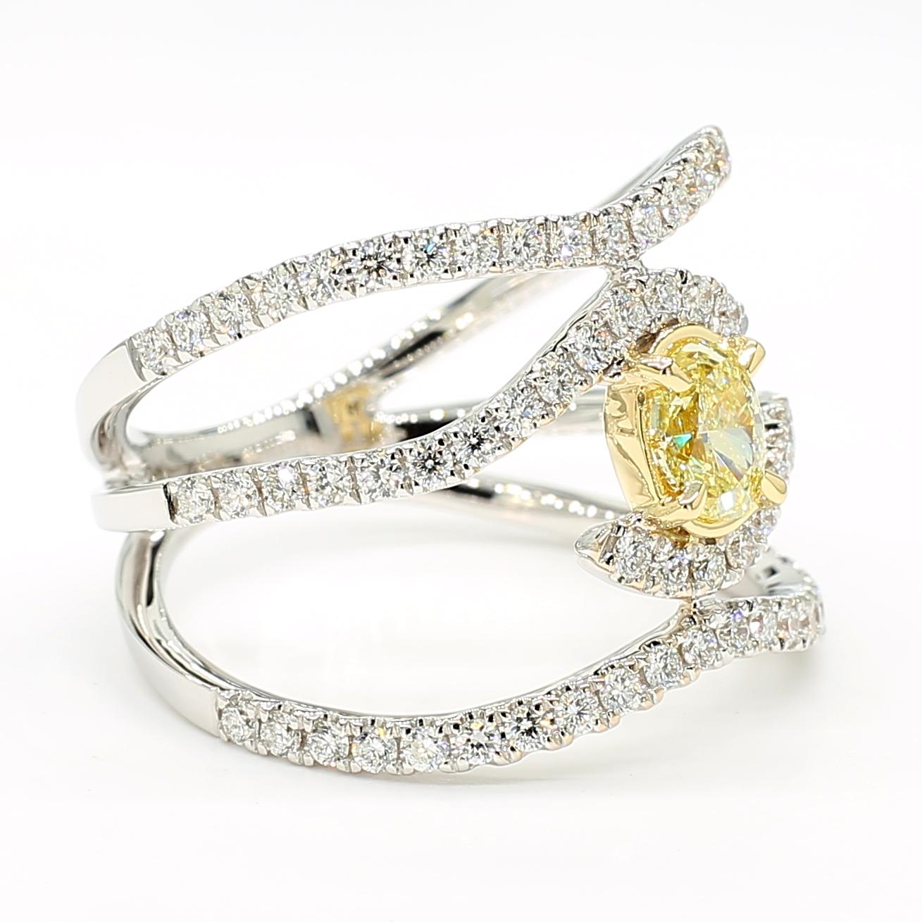 Natural Yellow Oval and White Diamond 1.10 Carat TW Gold Cocktail Ring