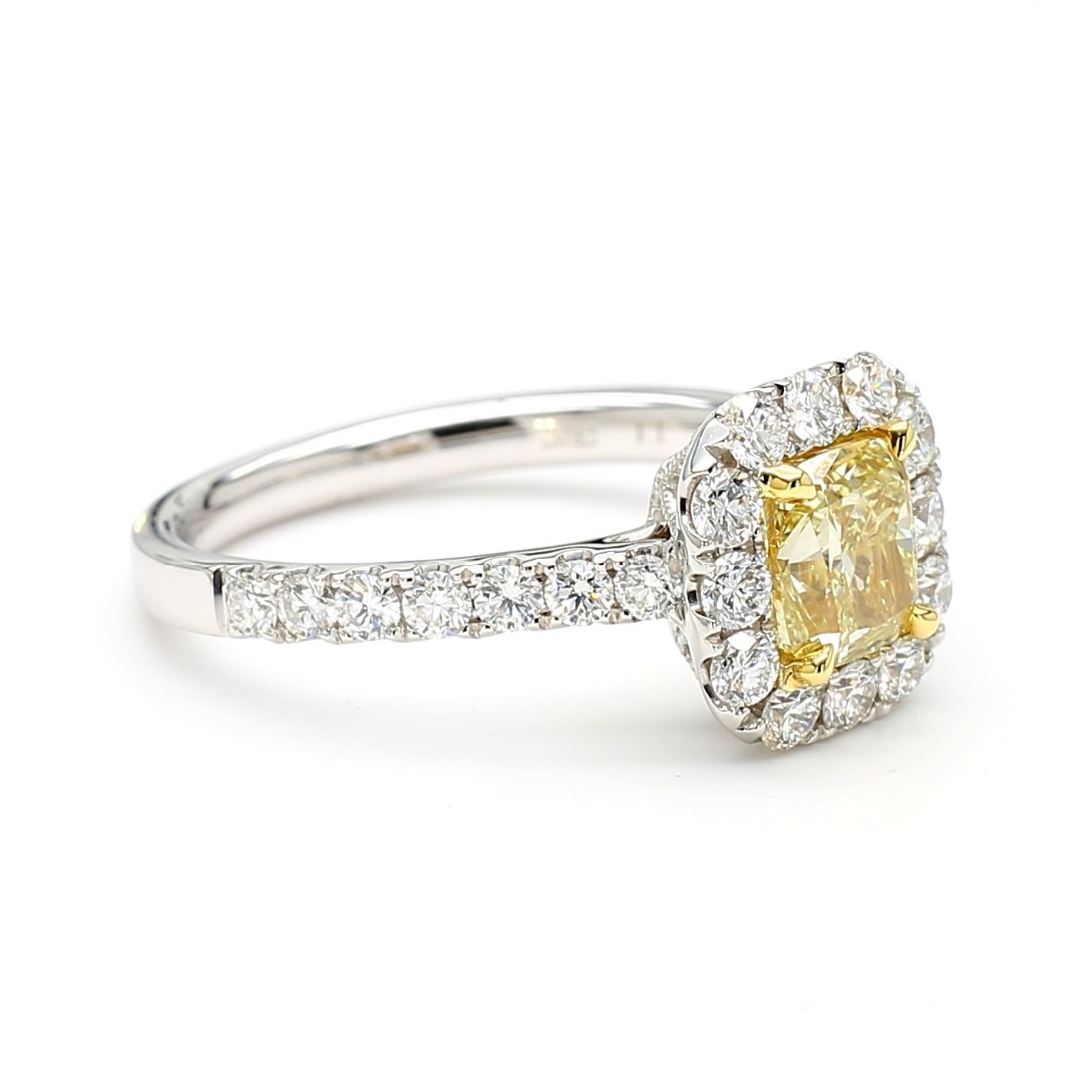 GIA Certified Natural Yellow Cushion Diamond 1.76 Carat TW Plat Cocktail Ring