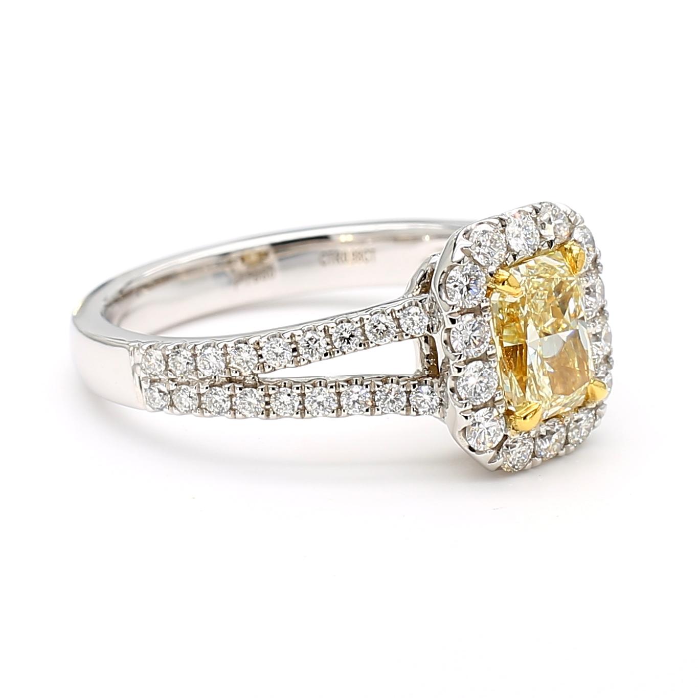 GIA Certified Natural Yellow Radiant Diamond 1.54 Carat TW Gold Cocktail Ring