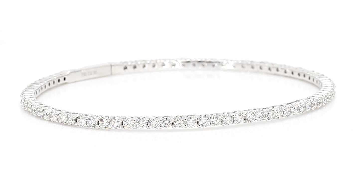 Natural White Round Diamond 2.95 Carat TW White Gold Cuff Bracelet