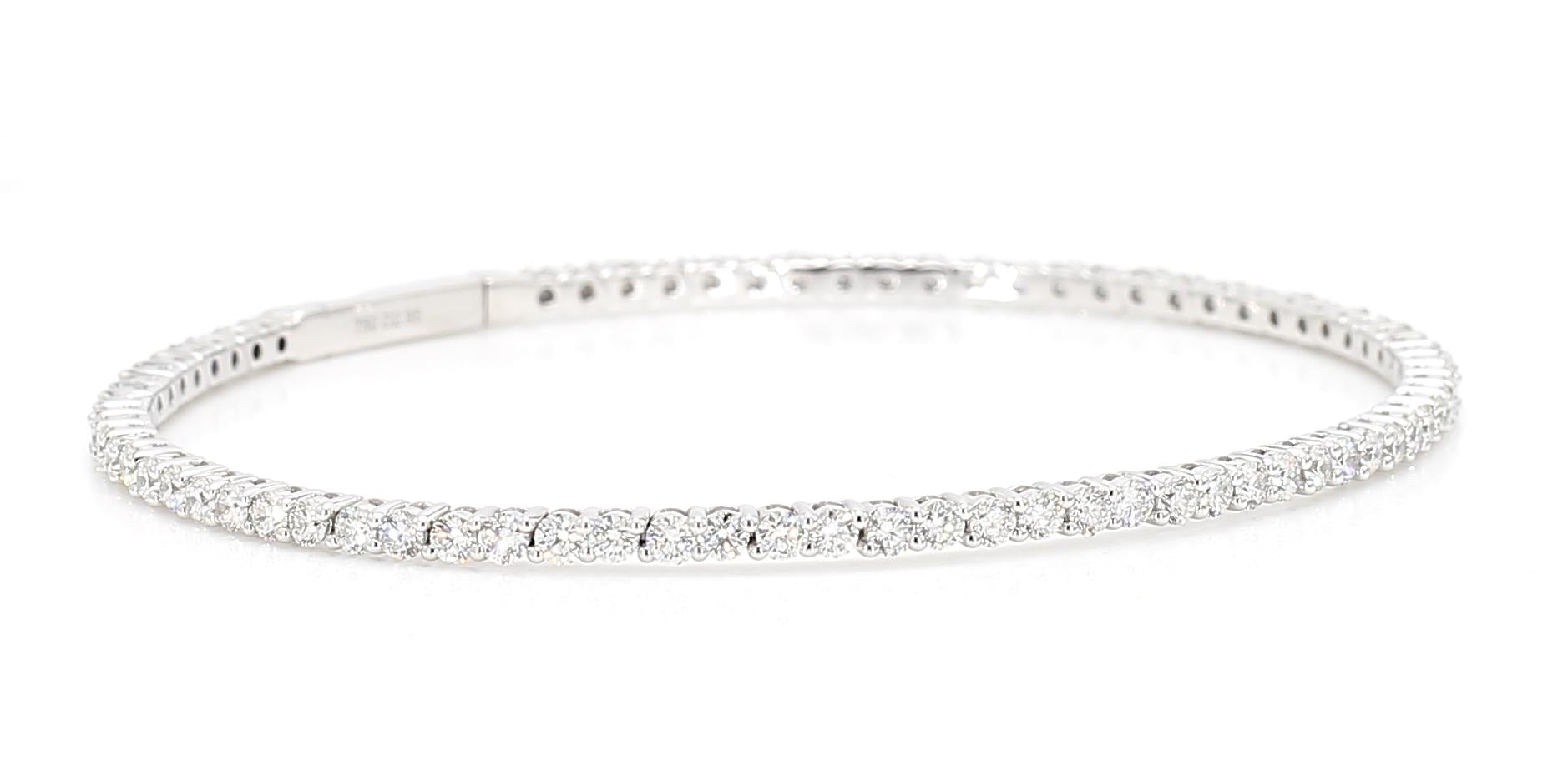 Natural White Round Diamond 2.95 Carat TW White Gold Cuff Bracelet