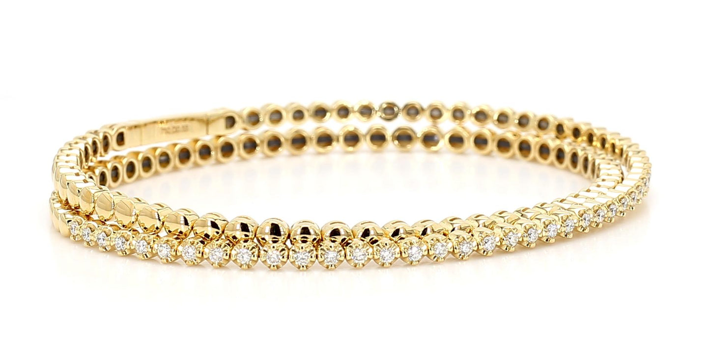 Natural White Round Diamond 0.55 Carat TW Yellow Gold Stack Bracelet