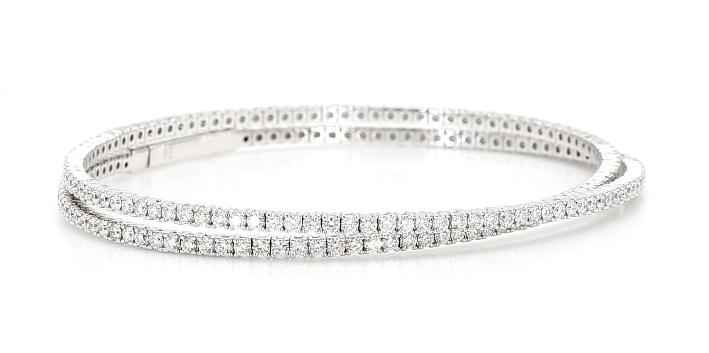 Natural White Round Diamond 3.46 Carat TW White Gold Cuff Bracelet