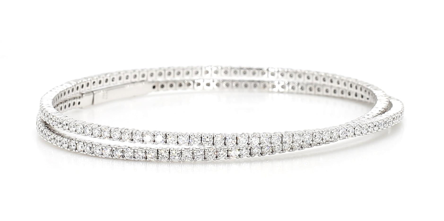 Natural White Round Diamond 3.46 Carat TW White Gold Cuff Bracelet
