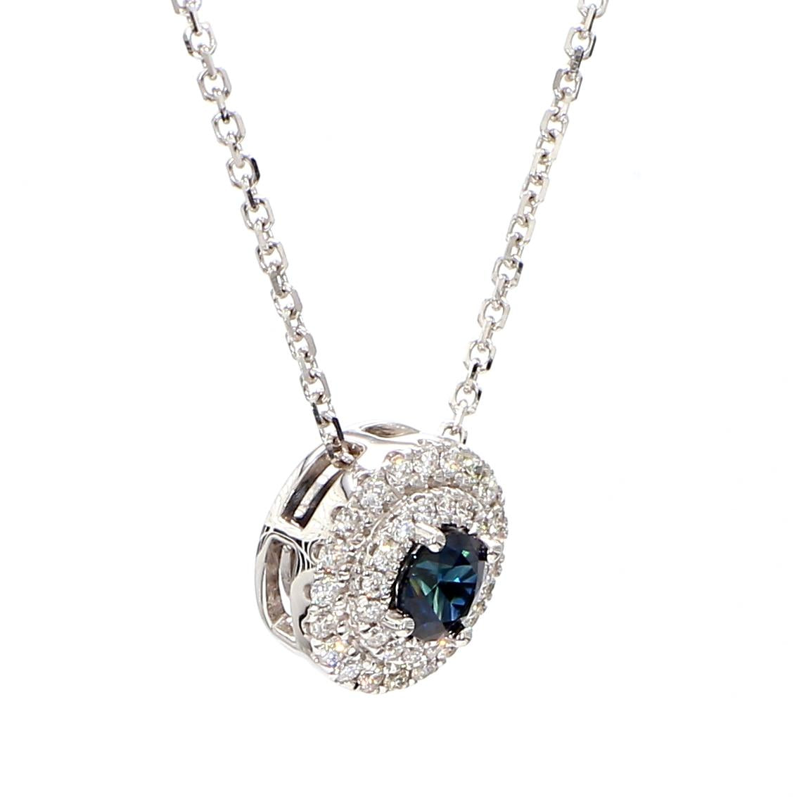 Natural Blue Round Sapphire and White Diamond 0.52 Carat TW Gold Drop Pendant
