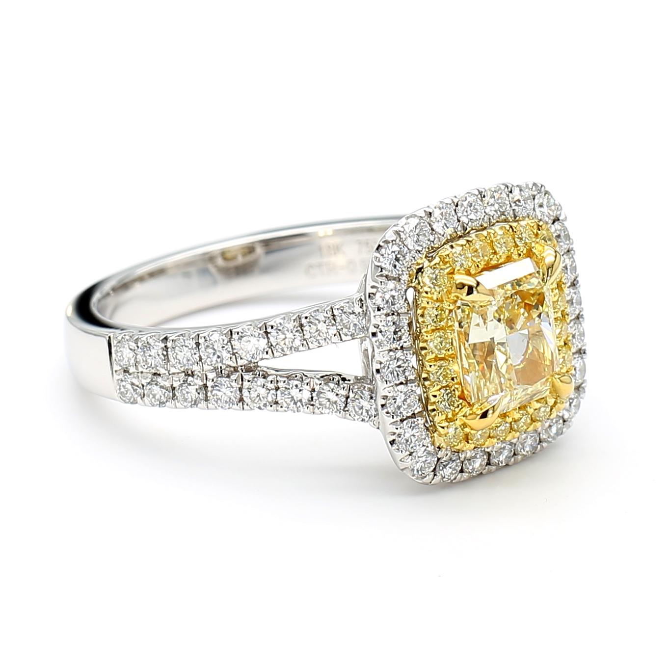 GIA Certified Natural Yellow Radiant Diamond 1.65 Carat TW Gold Cocktail Ring