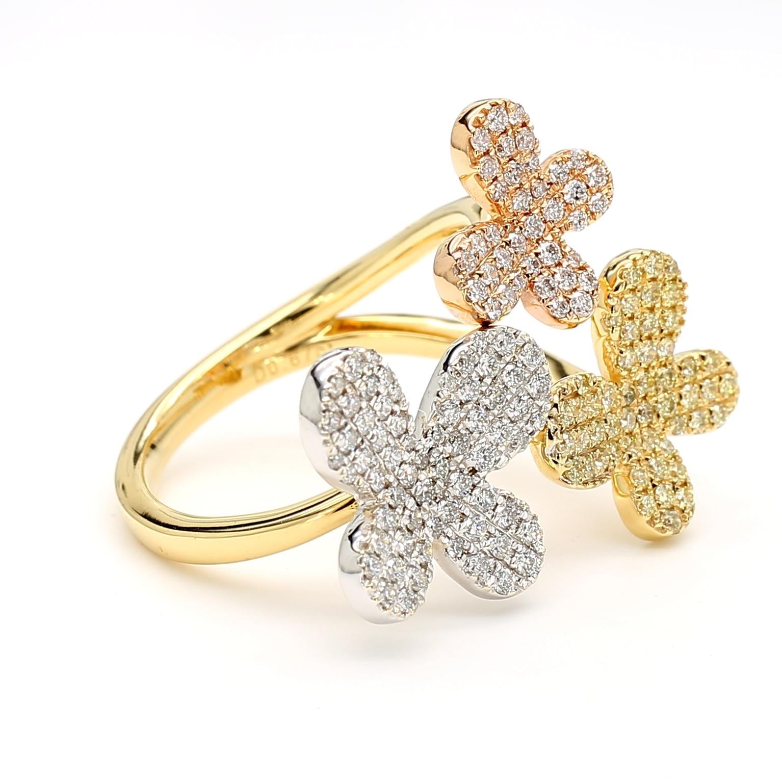 Natural Yellow Round and White Diamond 0.67 Carat TW Gold Cocktail Ring