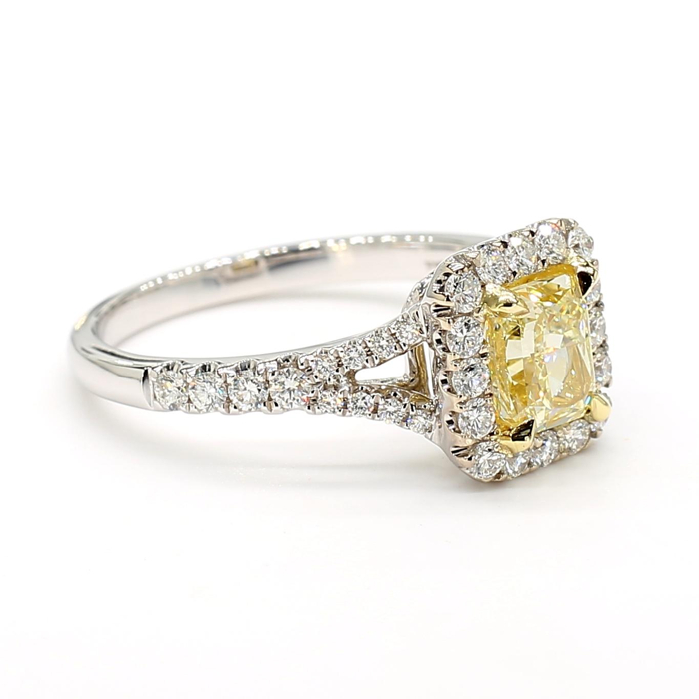 GIA Certified Natural Yellow Radiant Diamond 1.51 Carat TW Gold Cocktail Ring