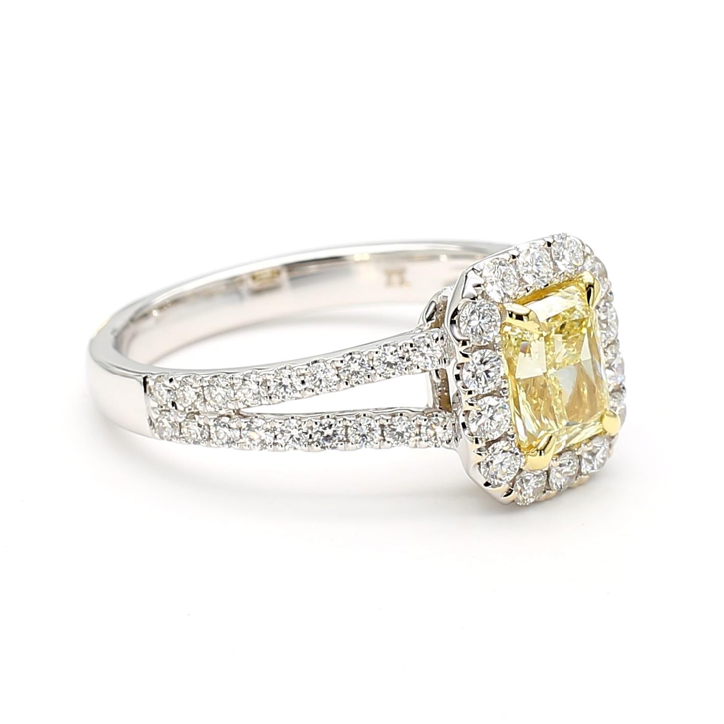 GIA Certified Natural Yellow Radiant Diamond 1.66 Carat TW Gold Cocktail Ring