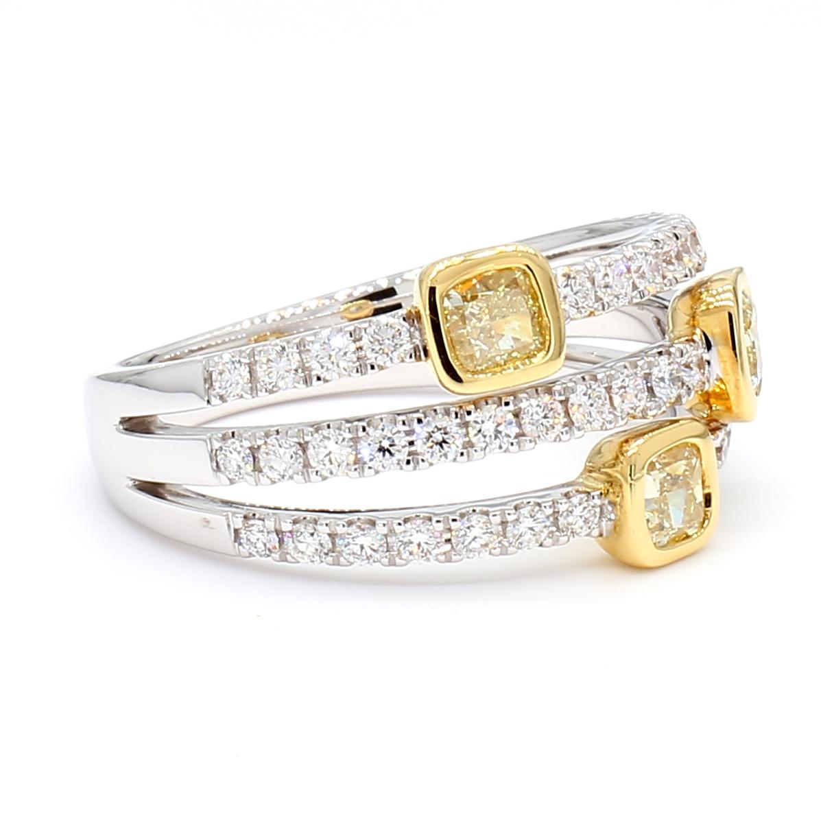 Natural Yellow Cushion Diamond 1.20 Carat TW Gold Cocktail Band