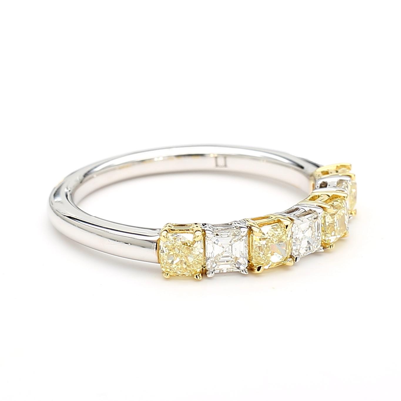 Natural Yellow Cushion and White Emerald Diamond 1.17 Carat TW Cocktail Band