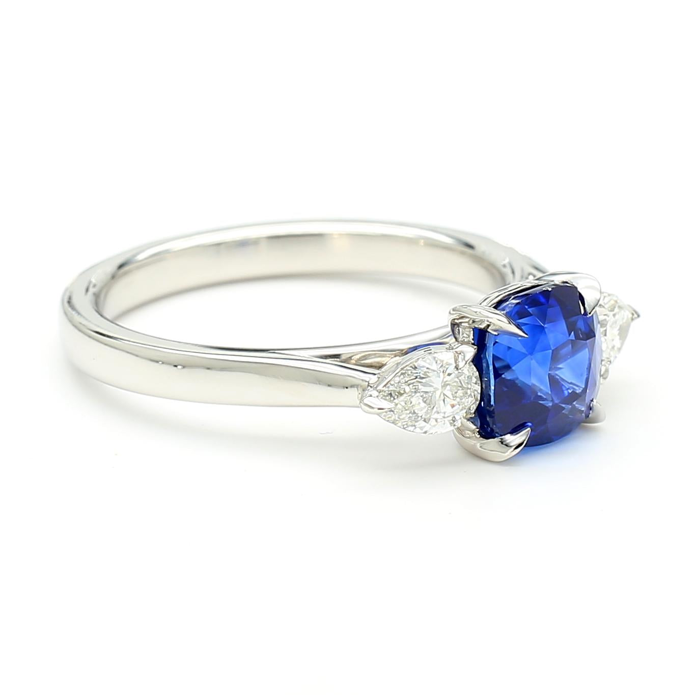 GIA Certified Blue Cushion Sapphire and White Diamond 2.38 Carat TW Plat Ring