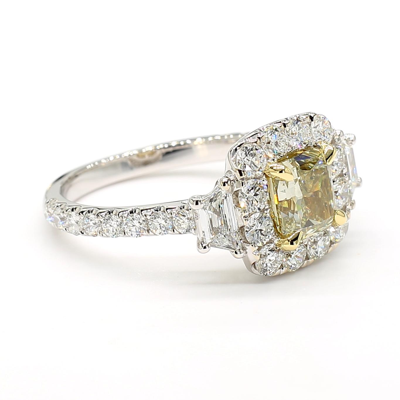GIA Certified Fancy Gray-Greenish Yellow Radiant Diamond 2.27 Carat TW Gold Ring