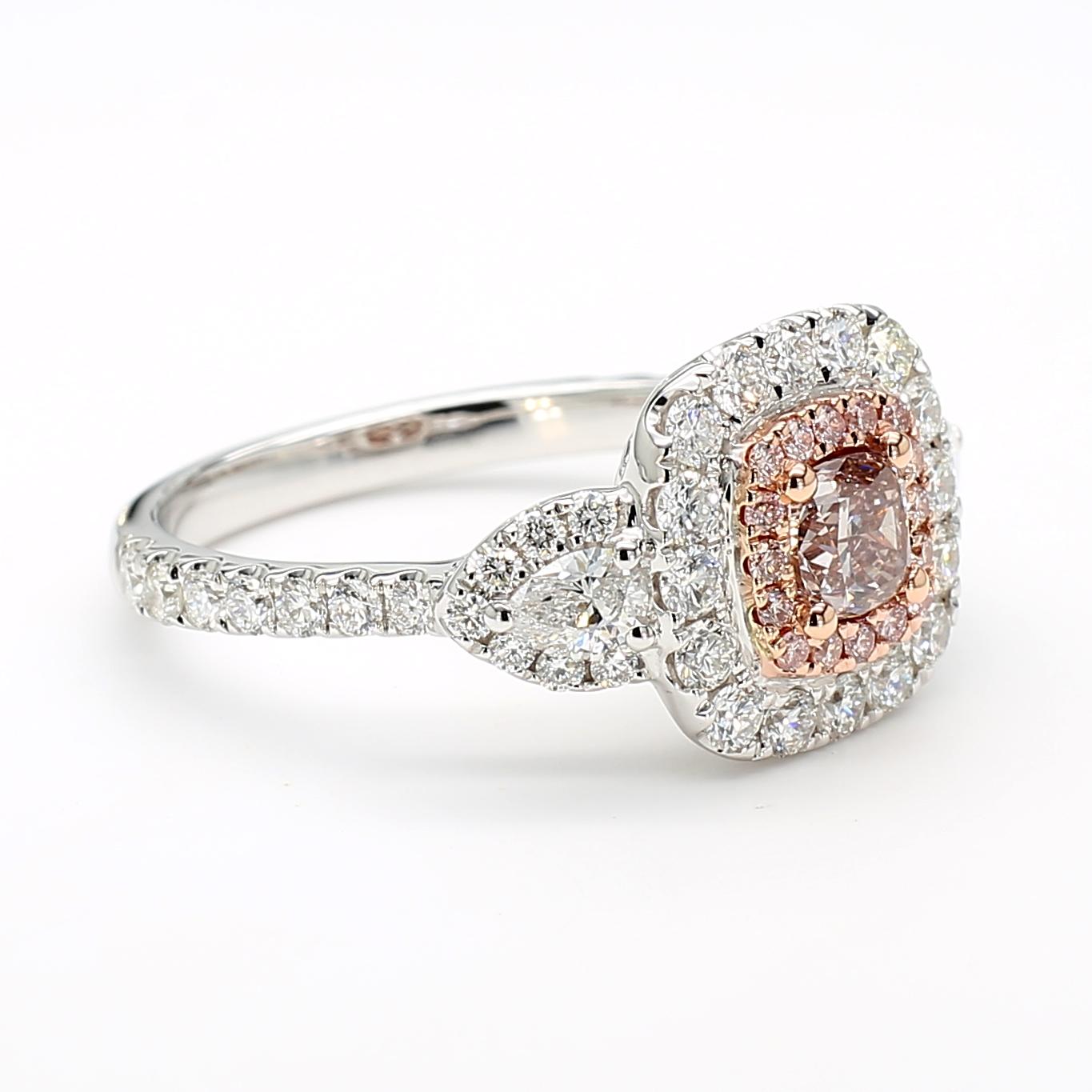 GIA Certified Fancy Pink-Brown Cushion Diamond 1.45 Carat TW Gold Ring