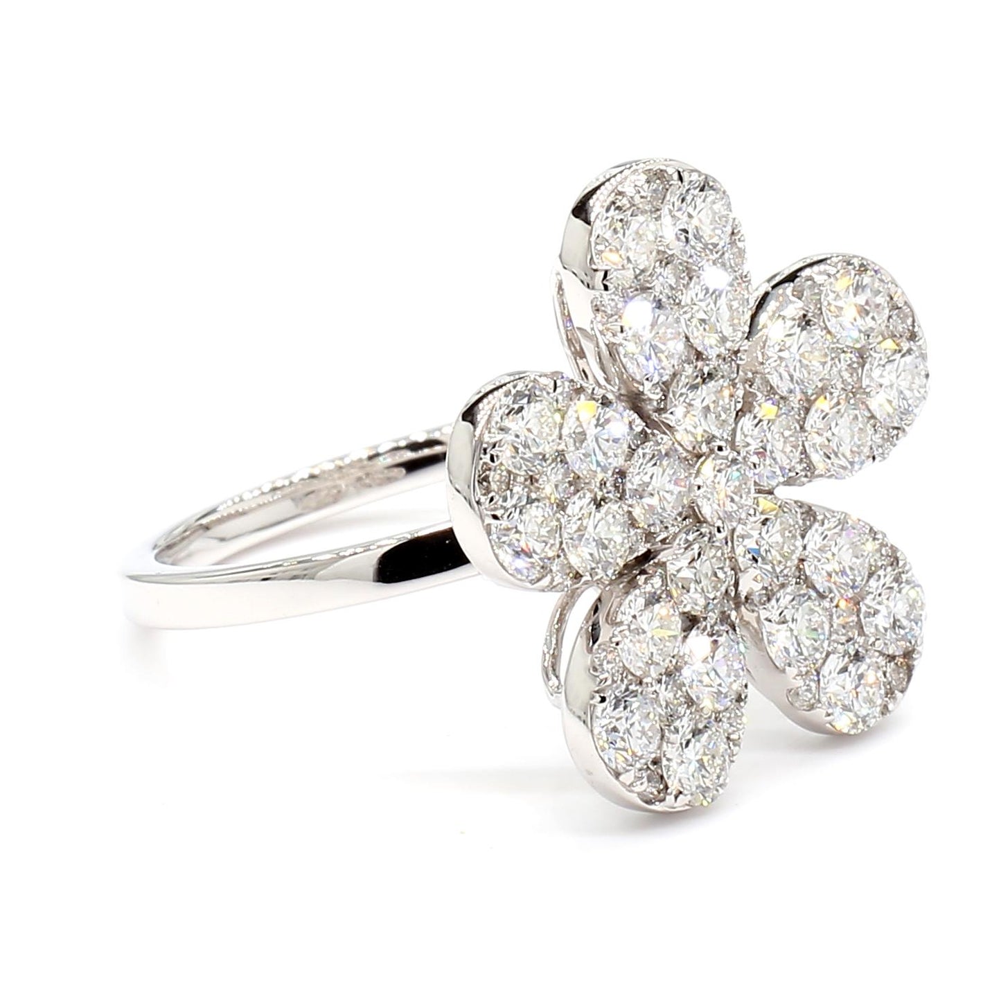 Natural White Round Diamond 2.35 Carat TW White Gold Cocktail Ring
