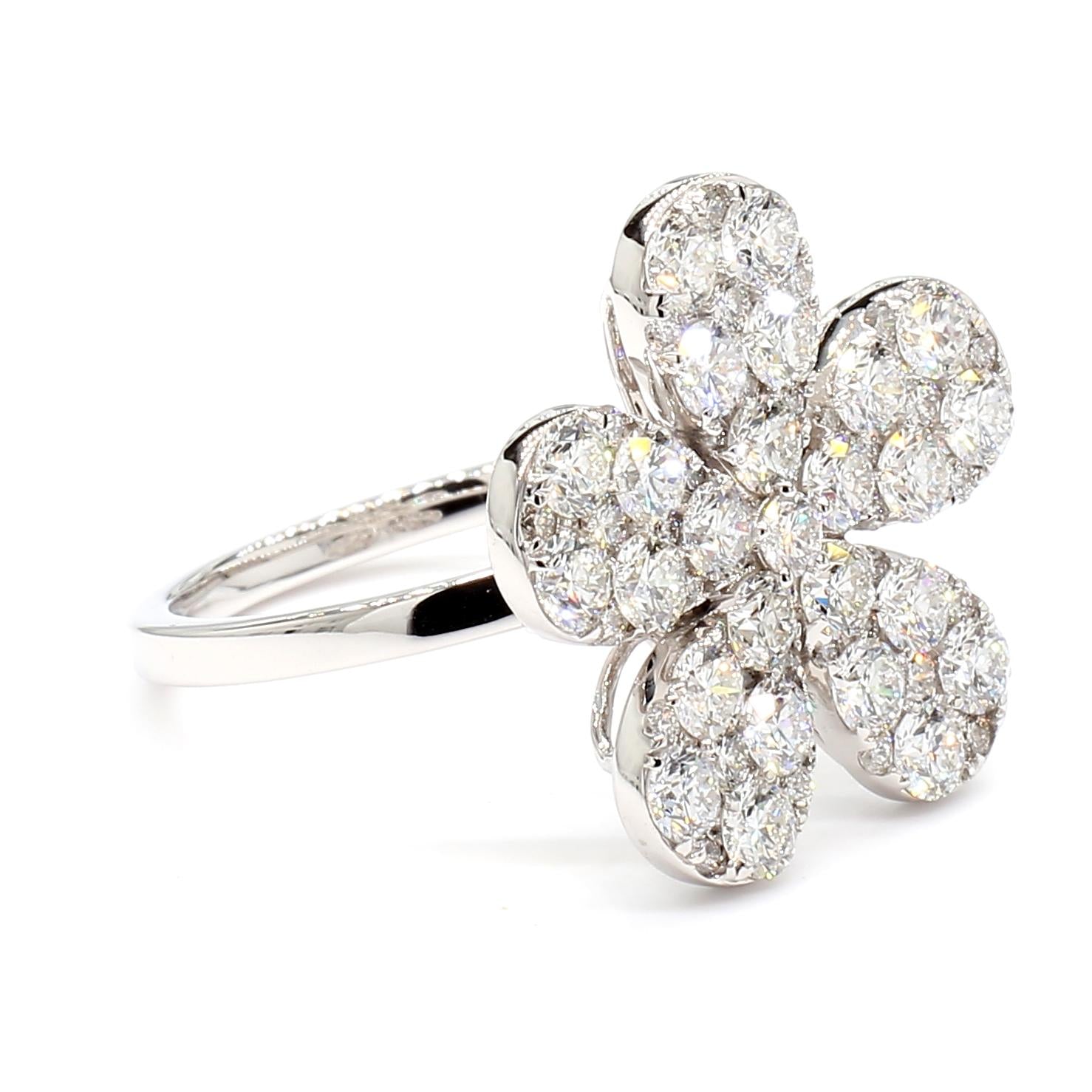 Natural White Round Diamond 2.35 Carat TW White Gold Cocktail Ring