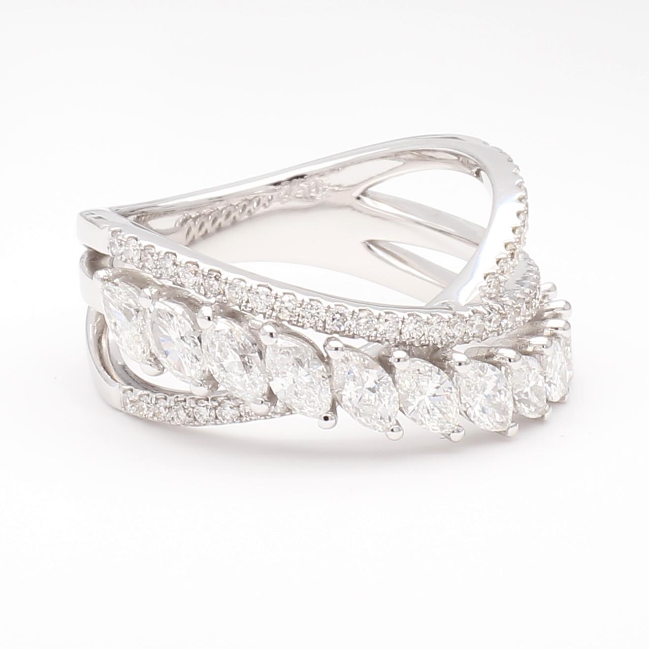 Natural White Marquise Diamond 1.44 Carat TW Gold Cocktail Ring