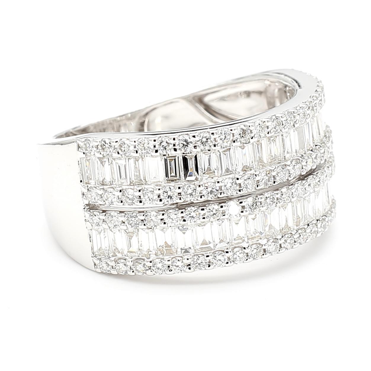 Natural White Baguette Diamond 1.56 Carat TW White Gold Cocktail Ring