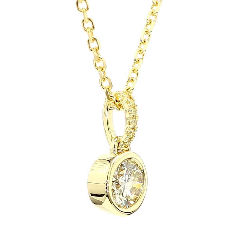 GIA Certified Natural Yellow Round Diamond .53 Carat TW Yellow Gold Drop Pendant