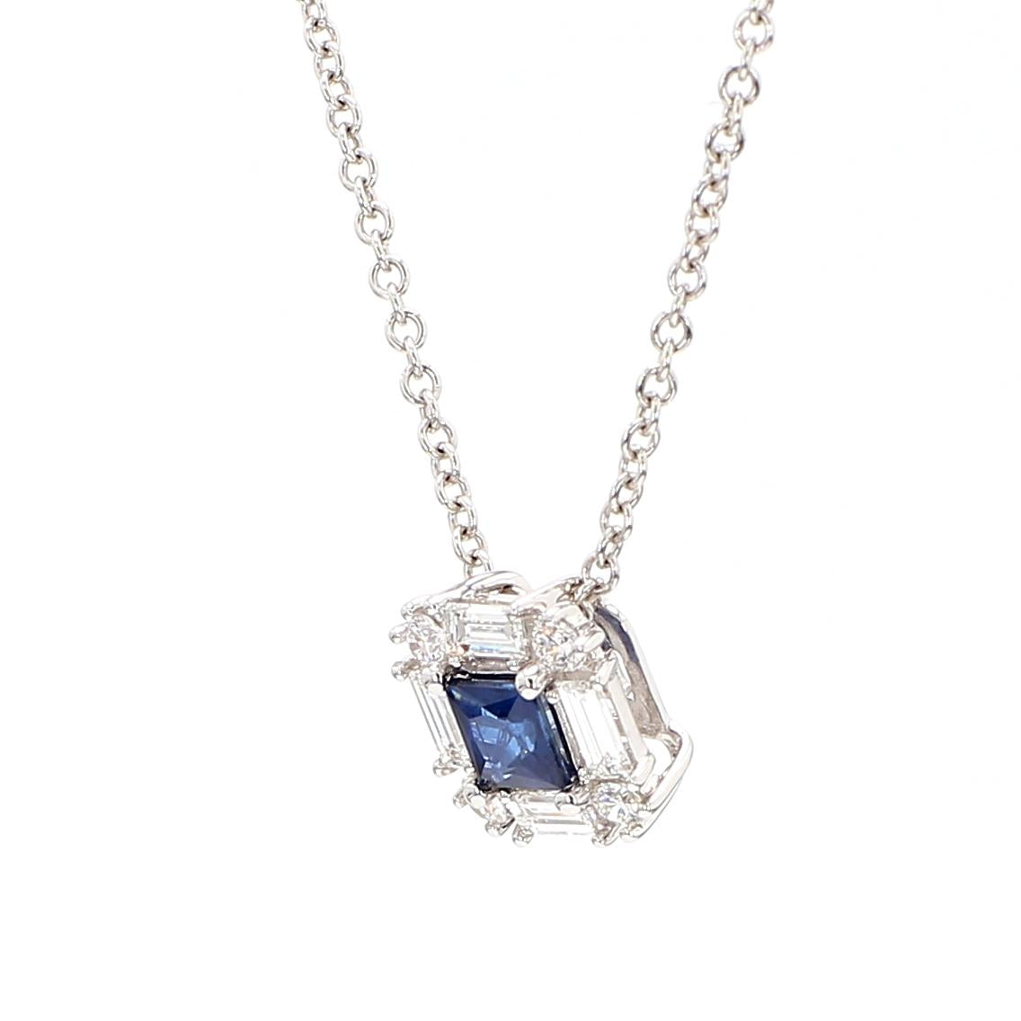Natural Blue Princess Cut Sapphire and Diamond 0.70 Carat TW Drop Pendant