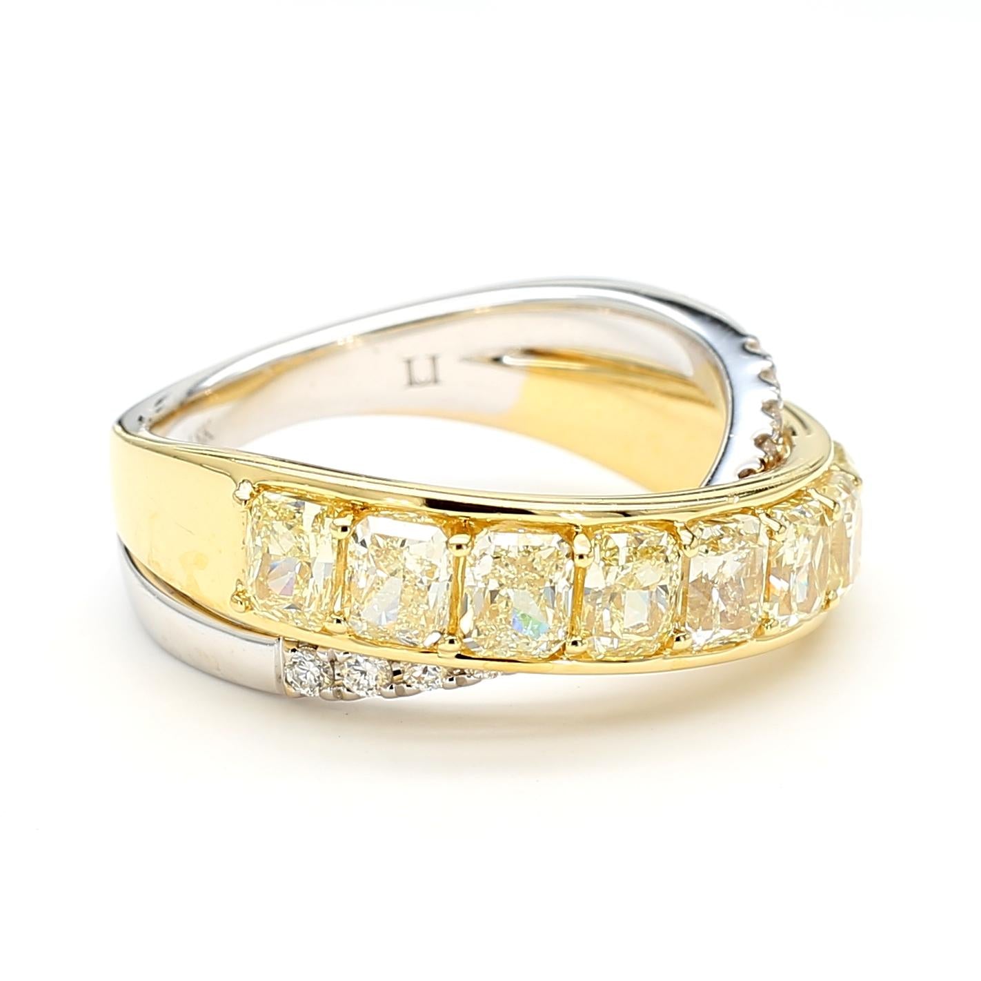 Natural Yellow Radiant Diamond 2.98 Carat TW Gold Cocktail Band